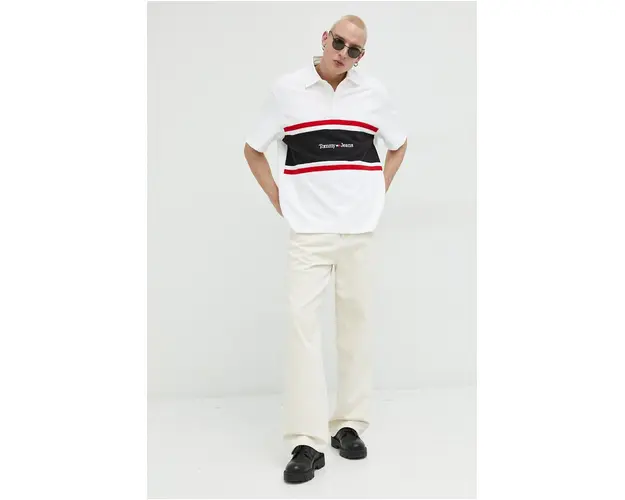 Tommy Jeans polo de bumbac culoarea bej, modelator