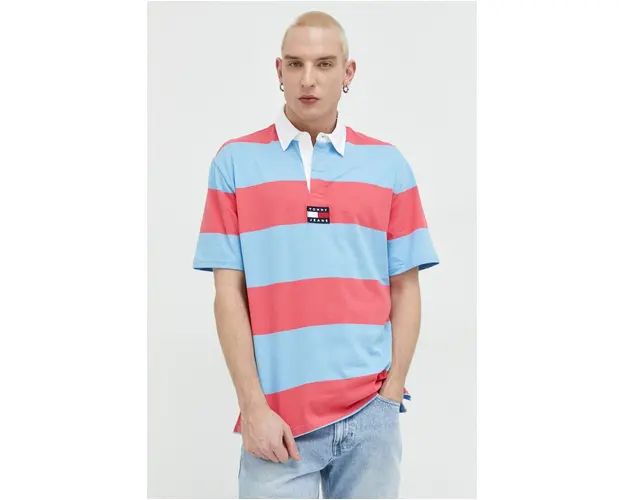 Tommy Jeans polo de bumbac culoarea roz, modelator