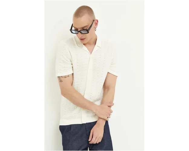 Abercrombie & Fitch camasa barbati, culoarea bej, regular