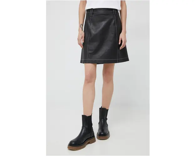 PS Paul Smith fusta de piele culoarea negru, mini, evazati