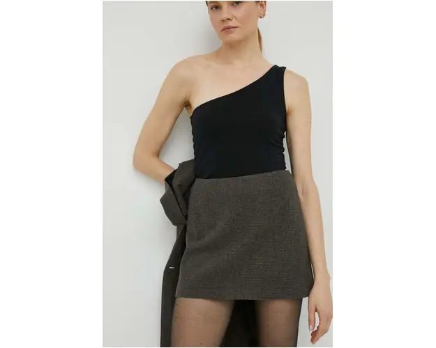 Herskind fusta din amestec de lana culoarea maro, mini, drept