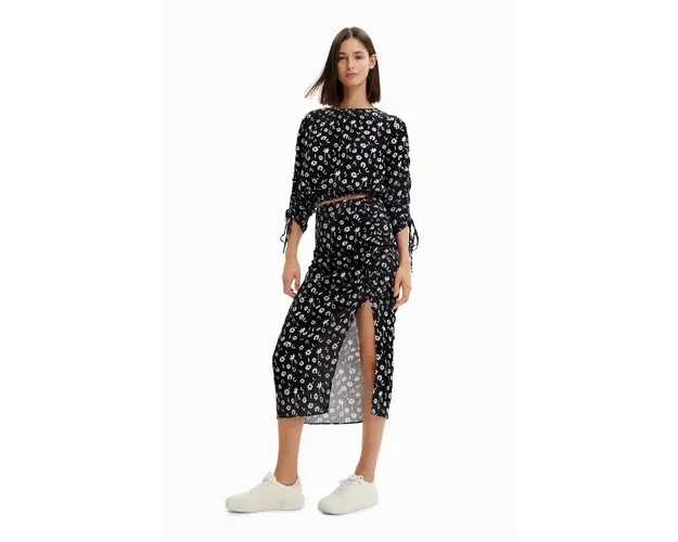 Desigual fusta culoarea negru, midi, drept