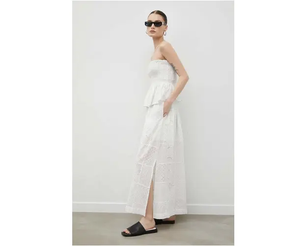 Herskind fusta din bumbac culoarea alb, maxi, evazati