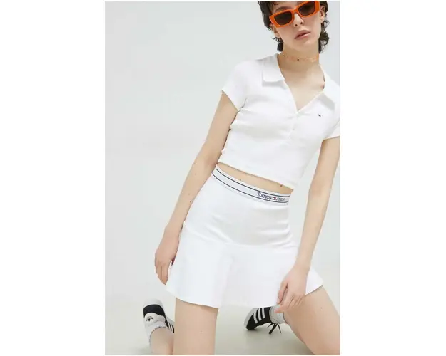 Tommy Jeans fusta culoarea alb, mini, evazati