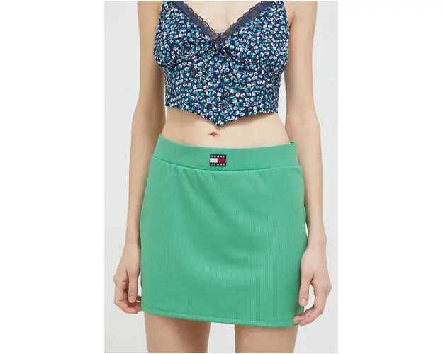 Tommy Jeans fusta culoarea verde, mini, drept
