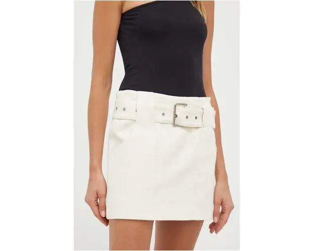 Remain fusta din bumbac culoarea bej, mini, drept