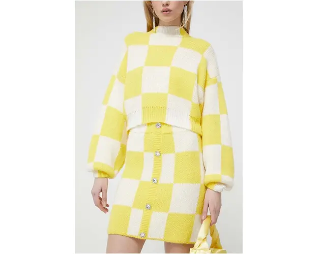 Stine Goya fusta din amestec de lana culoarea galben, mini, drept