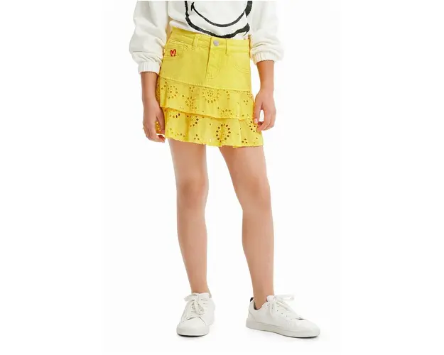 Desigual fusta fete culoarea galben, mini, evazati