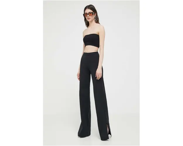 GCDS pantaloni femei, culoarea negru, lat, high waist