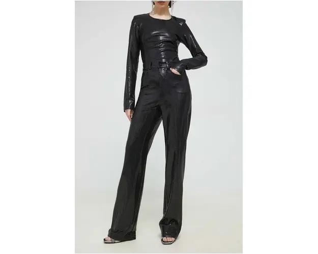 Rotate pantaloni femei, culoarea negru, lat, high waist