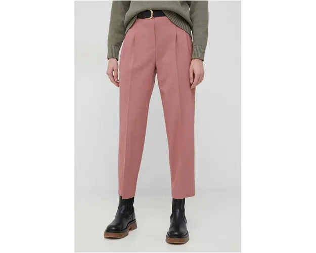 PS Paul Smith pantaloni de lana femei, culoarea portocaliu, lat, high waist
