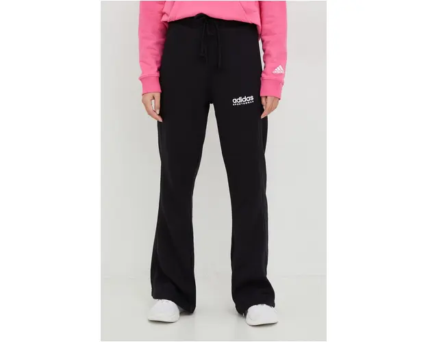 Adidas pantaloni de trening femei, culoarea negru, cu imprimeu