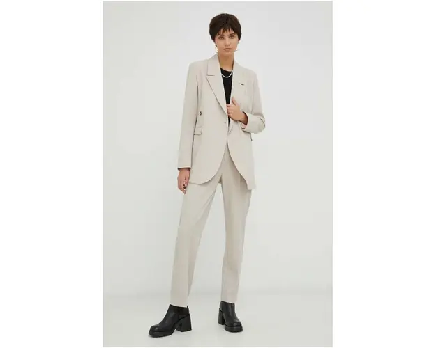 Herskind pantaloni Brandy femei, culoarea bej, drept, high waist