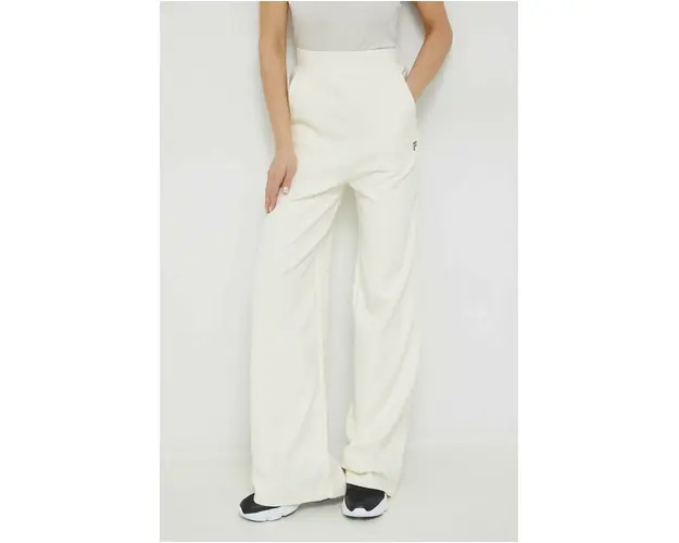 Fila pantaloni de trening din bumbac culoarea bej, neted