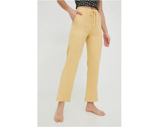 Billabong pantaloni femei, culoarea galben, drept, high waist