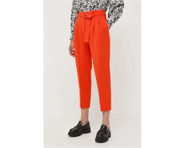 BOSS pantaloni femei, culoarea portocaliu, drept, high waist