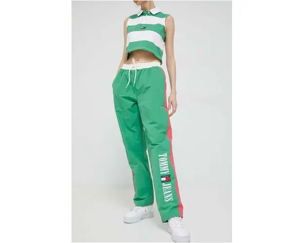 Tommy Jeans pantaloni de trening culoarea verde, modelator