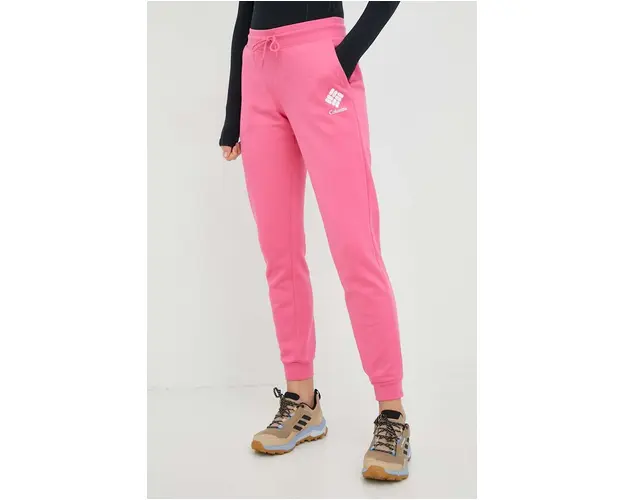 Columbia pantaloni de trening femei, culoarea roz, neted
