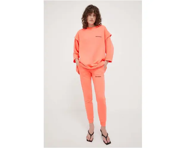 MMC STUDIO pantaloni de trening din bumbac culoarea roz, neted