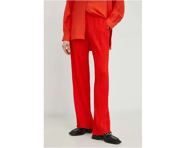 Samsoe Samsoe pantaloni femei, culoarea portocaliu, lat, high waist
