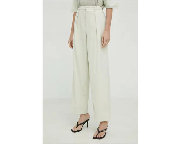 Samsoe Samsoe pantaloni Zuri femei, culoarea bej, drept, high waist