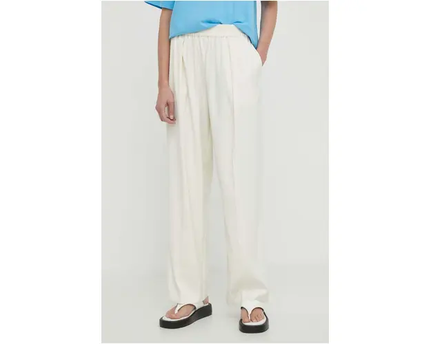 Samsoe Samsoe pantaloni femei, culoarea negru, lat, high waist