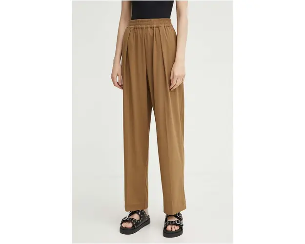Samsoe Samsoe pantaloni JULIA femei, culoarea bej, lat, high waist, F23100048