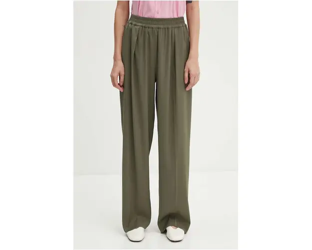 Samsoe Samsoe pantaloni JULIA femei, culoarea verde, lat, high waist, F23100048