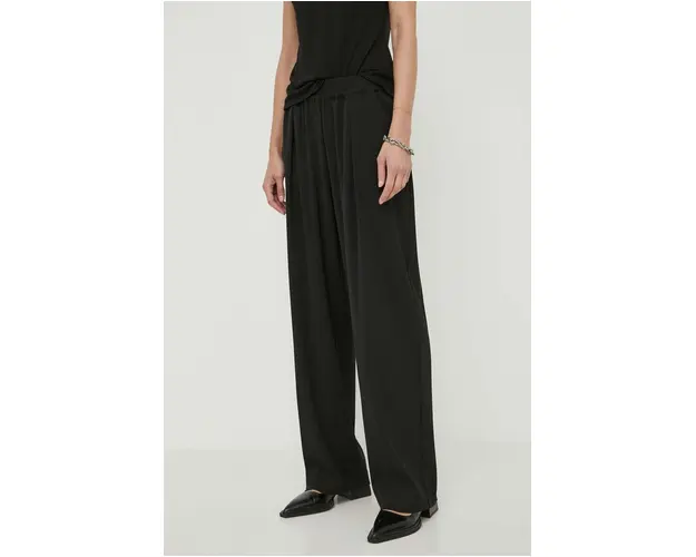 Samsoe Samsoe pantaloni femei, culoarea negru, lat, high waist