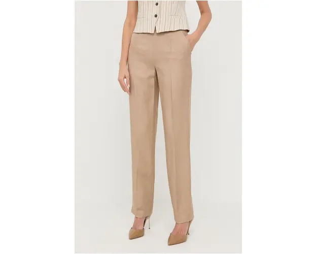 Luisa Spagnoli pantaloni din amestec de in culoarea bej, lat, high waist