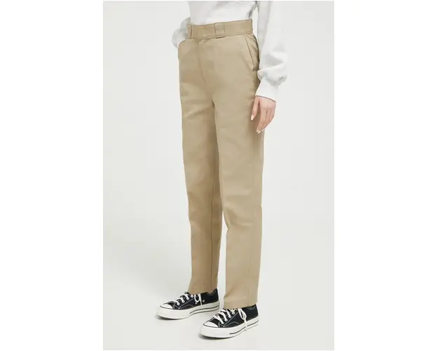 Dickies pantaloni femei, culoarea verde, drept, high waist