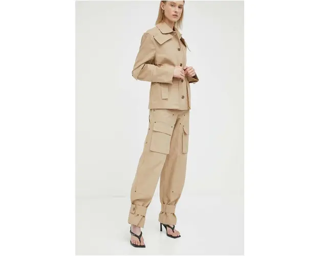 Remain pantaloni femei, culoarea bej, lat, high waist