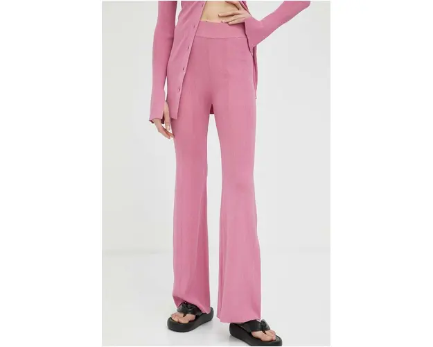 Remain pantaloni femei, culoarea violet, evazati, high waist