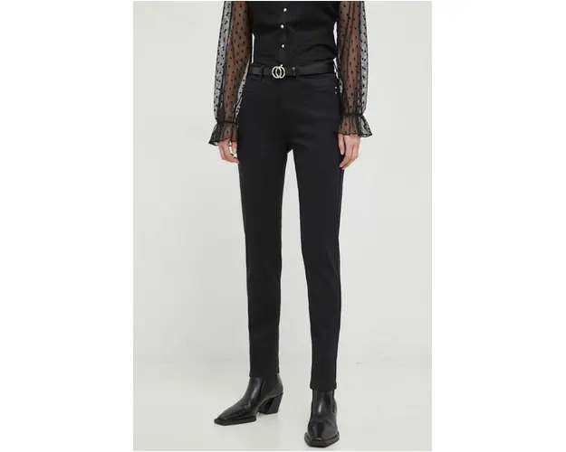 Morgan pantaloni femei, culoarea negru, drept, high waist