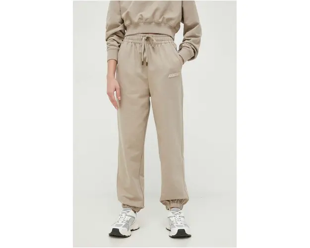 Miss Sixty pantaloni de trening din bumbac culoarea bej, cu imprimeu