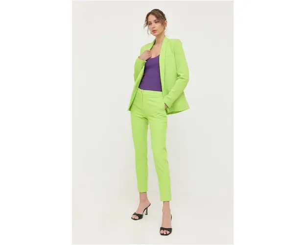 Morgan pantaloni femei, culoarea verde, fason tigareta, medium waist