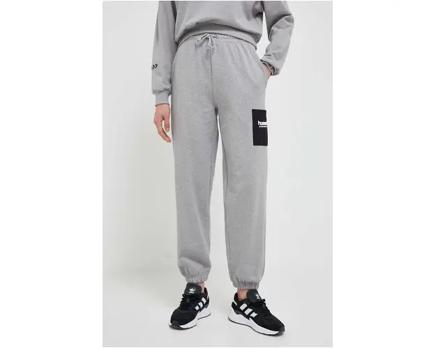 Hummel pantaloni de trening culoarea gri, melanj