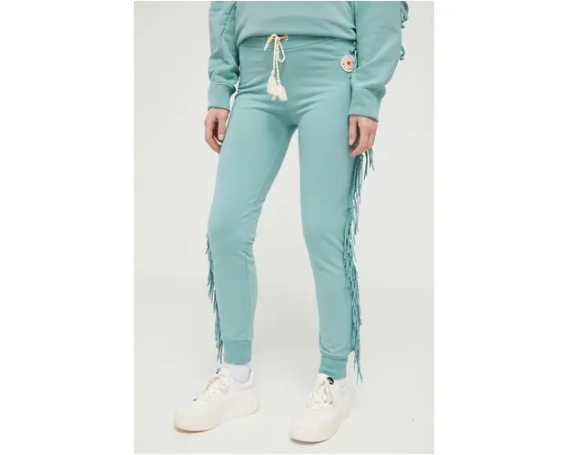 Femi Stories pantaloni de trening culoarea turcoaz, neted