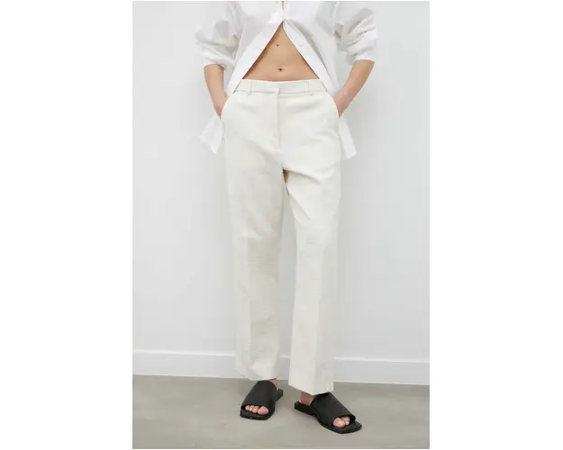 Day Birger et Mikkelsen pantaloni femei, culoarea bej, drept, high waist