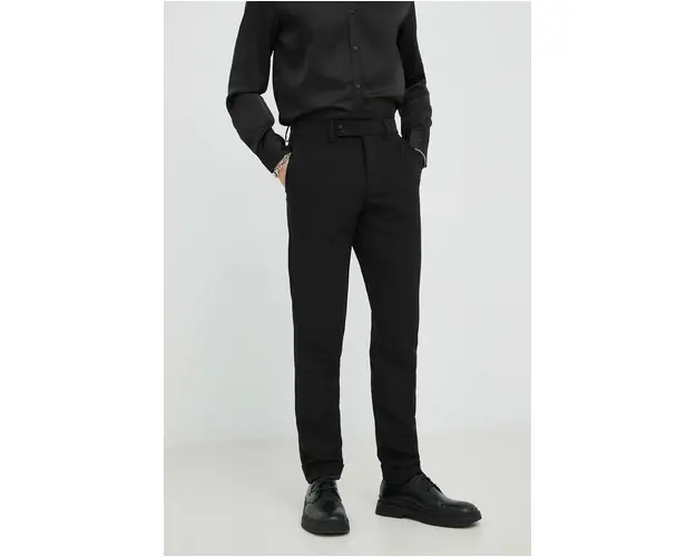 Bruuns Bazaar pantaloni Karlsus Basic Pants barbati, culoarea negru, mulata