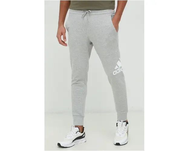 adidas pantaloni de trening din bumbac barbati, culoarea gri, cu imprimeu HA4345