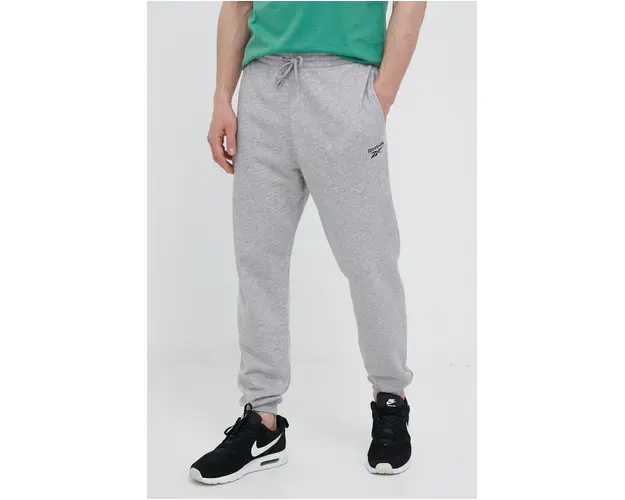 Reebok pantaloni de trening culoarea gri, melanj
