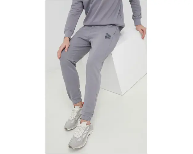 Fila pantaloni de trening din bumbac culoarea gri, neted