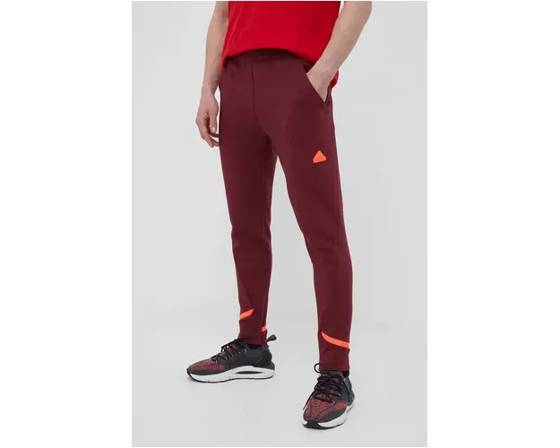 adidas pantaloni de trening culoarea bordo, cu imprimeu