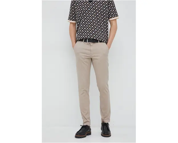 BOSS pantaloni barbati, culoarea bej, mulata 50487966
