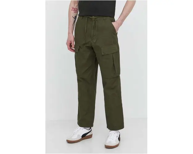 DC pantaloni de bumbac culoarea verde, drept, ADYNP03077