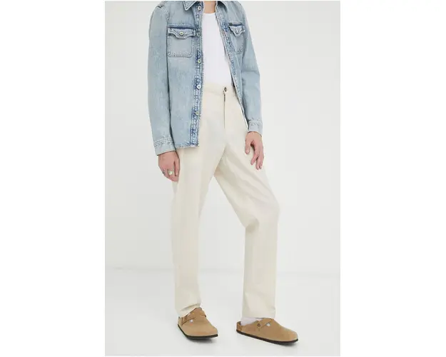 Les Deux pantaloni din amestec de in culoarea bej, mulata