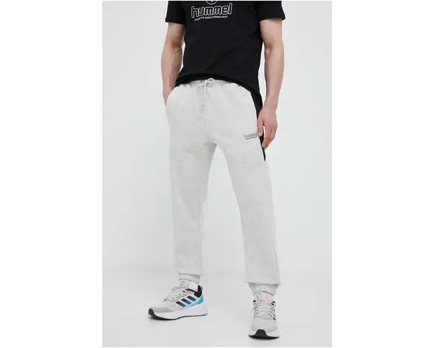 Hummel pantaloni de trening din bumbac culoarea gri, neted