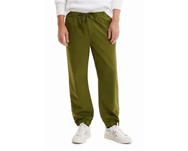 Desigual pantaloni de bumbac culoarea verde