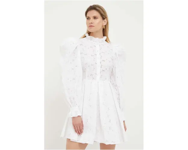 Custommade rochie din bumbac Jennifer culoarea alb, mini, evazati